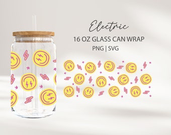 Glimlach gezicht Svg schattige Libbey glas wrap 16 oz ijskoffie bier blikje glas glimlach gezicht Happy Lighting PNG, SVG voor Cricut Cut-bestand