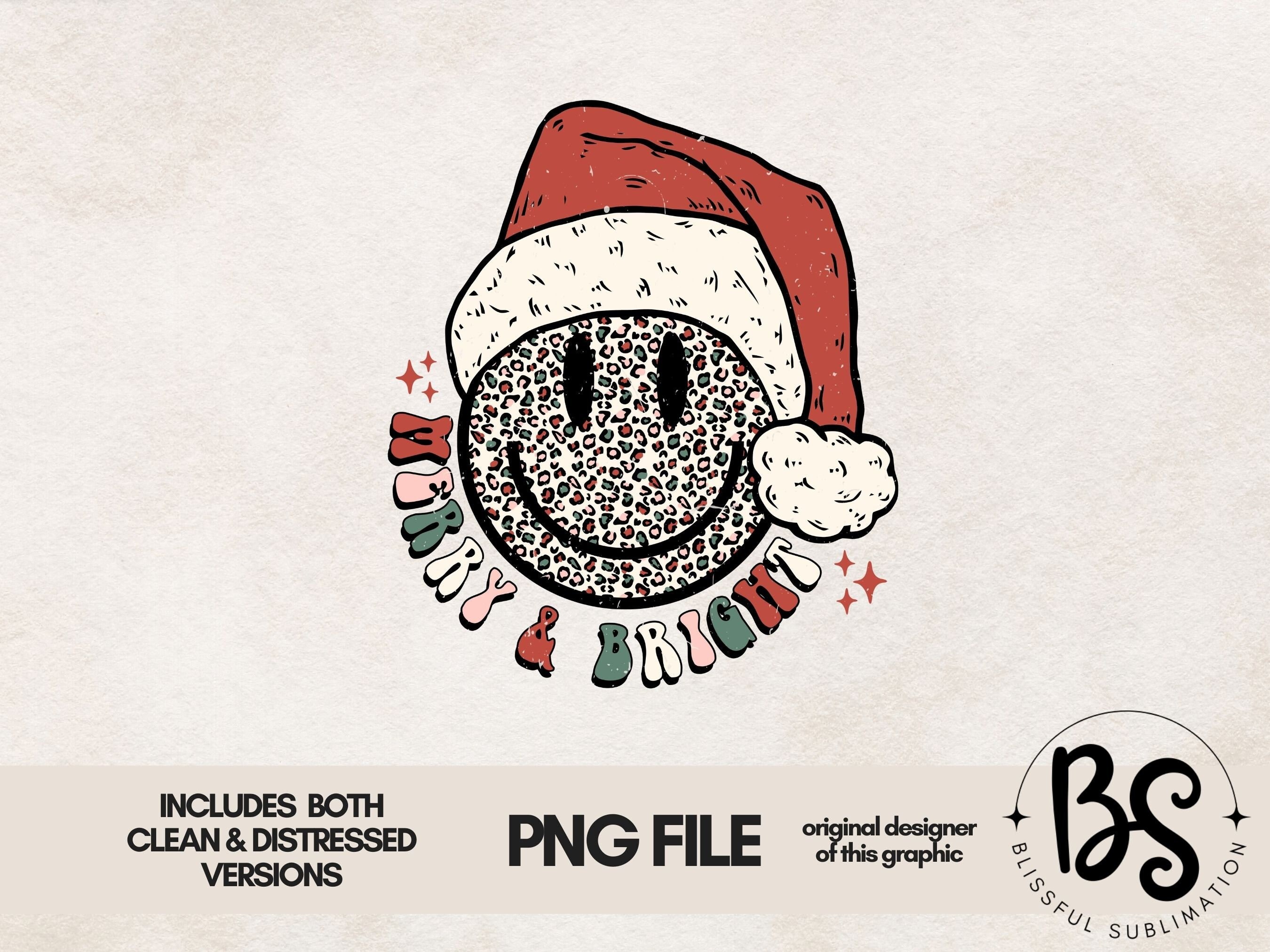 Merry and Bright PNG, Retro Christmas PNG, Retro Santa, Sublimation Design Download, Happy Face png,  Happy Santa Face, Retro Smile Face,