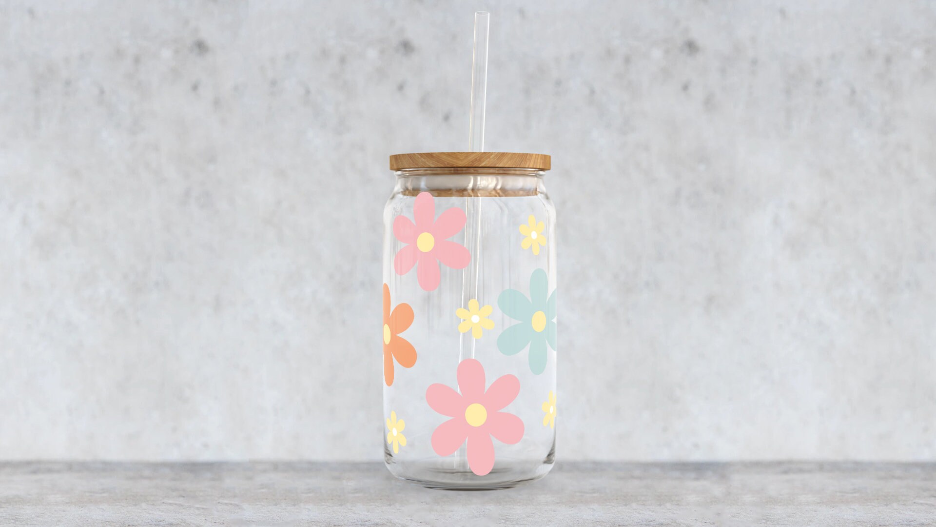 Retro Flower SVG for Libbey 16oz Can Glass, Groovy Glass Wrap Svg, Cut ...
