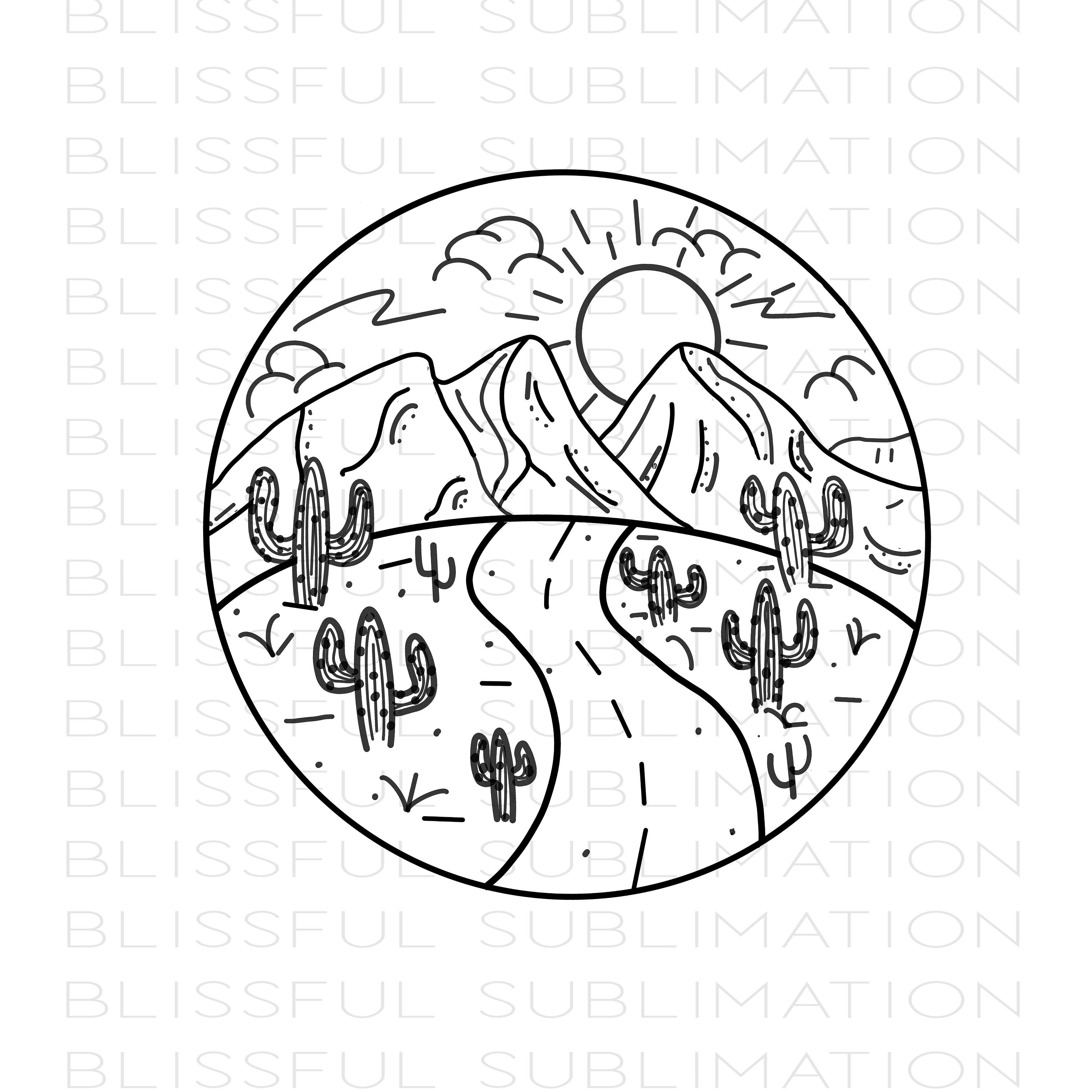 Desert Road Scene PNG file for sublimation printing DTG printing - Cactus Png Sublimation design download - T-shirt design, Mountain Png,