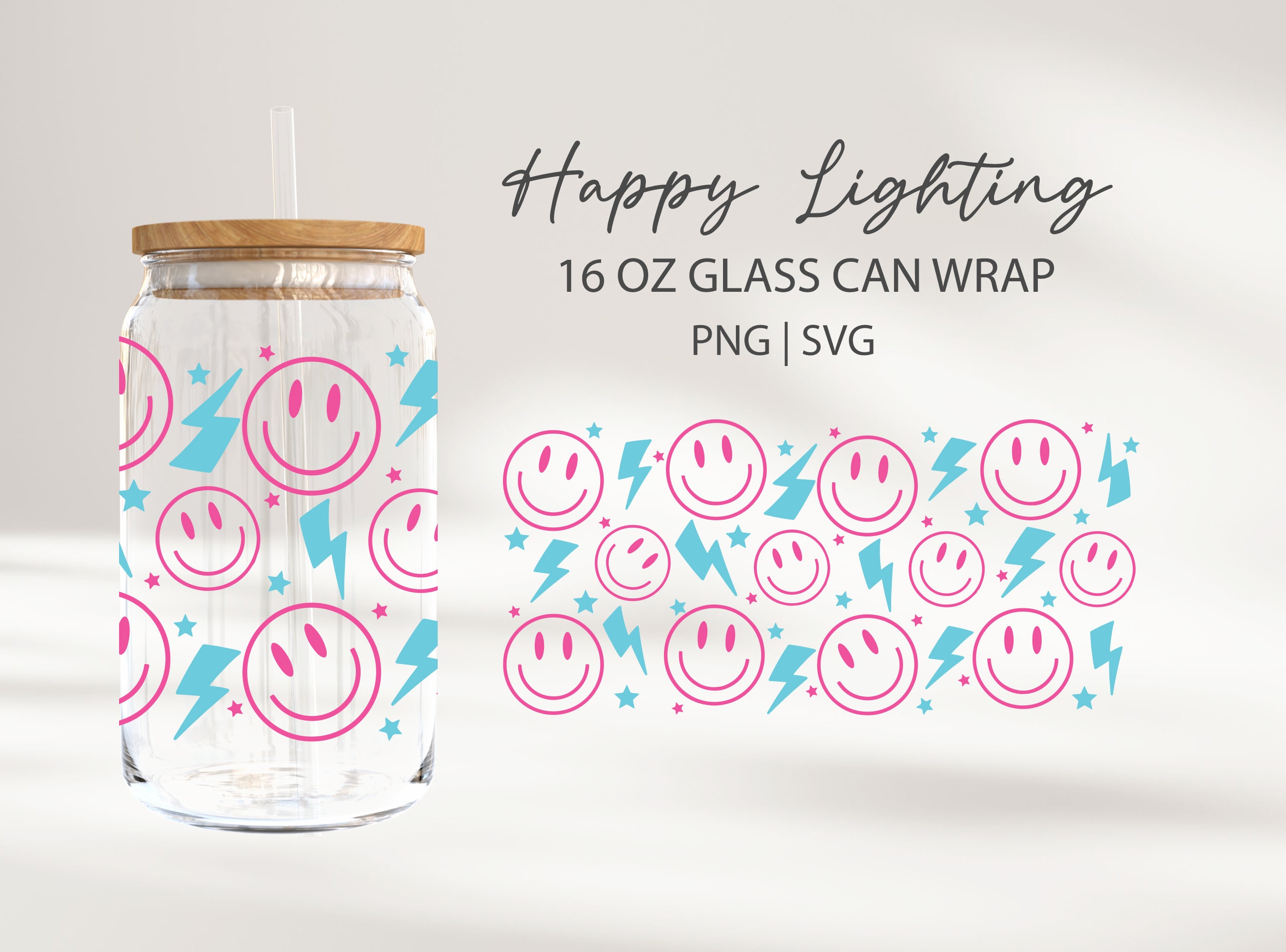 Retro Svg Cute Libbey Glass Wrap 16 Oz Iced Coffee Beer Can Glass Smile ...