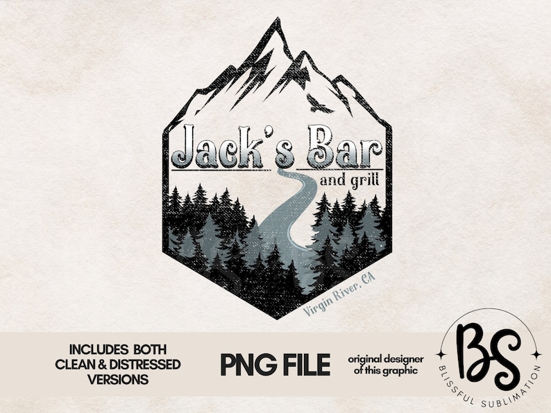 Virgin River PNG file for sublimation printing DTG printing - Jack's Bar Png Sublimation design download, T-shirt design - Mountain Png, PNW image 1