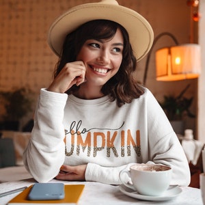 Hello Pumpkin PNG File for DTG Printing, Fall Sublimation Designs Downloads, T-Shirt Design, Clipart, PNG, Hello Pumpkin, Fall, Leopard image 2