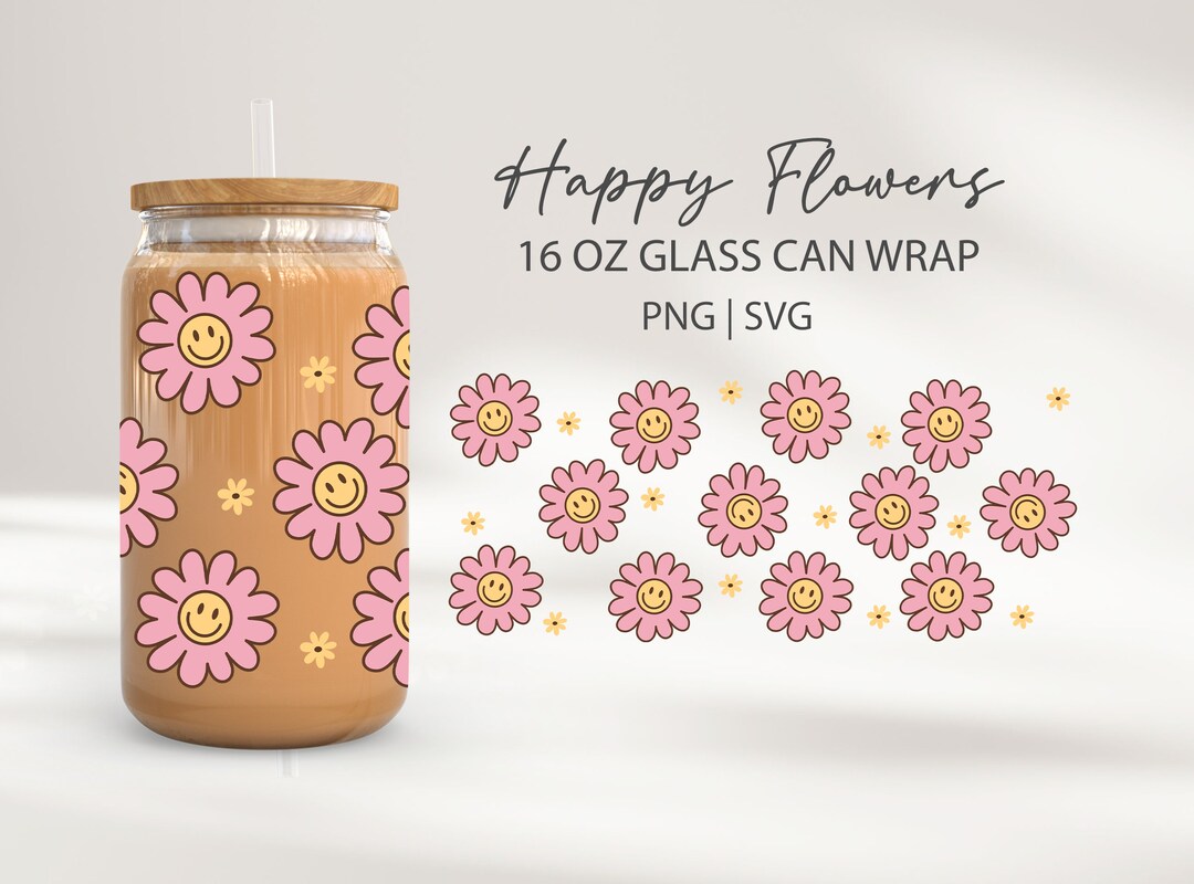 DAISY SVG for 16oz Can Glass, Daisy Glass Wrap Svg, Cut File Libbey ...