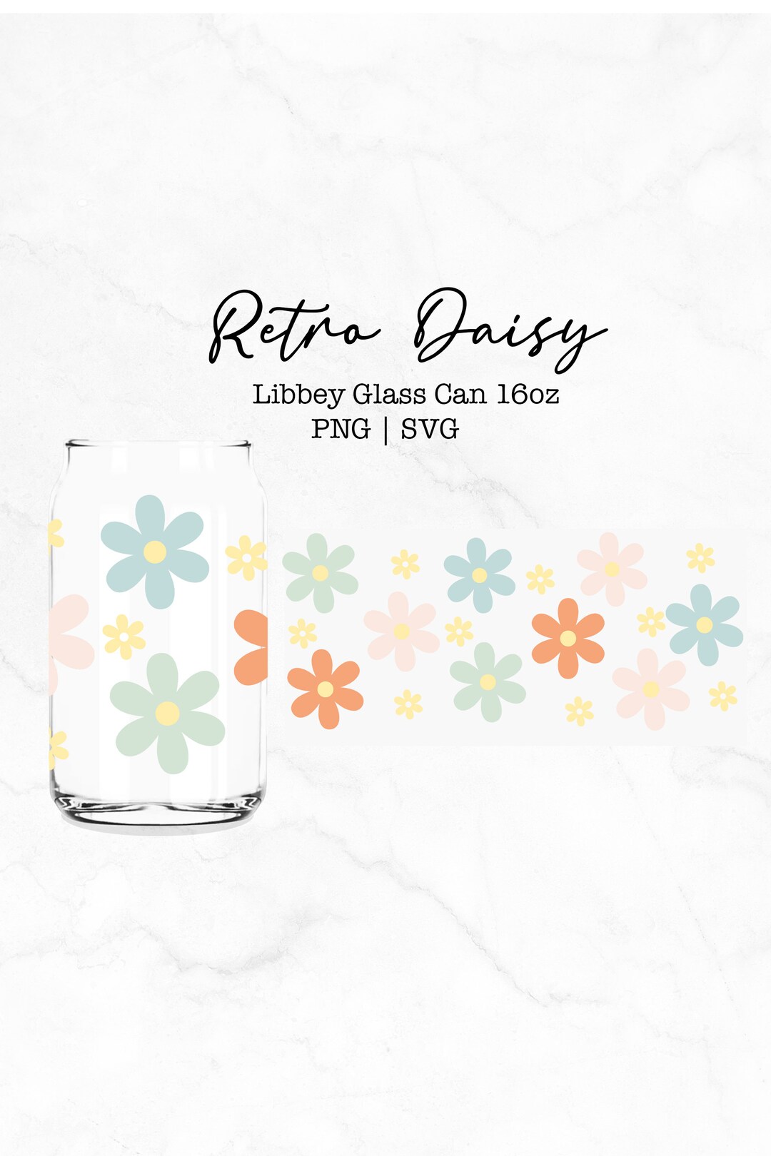 Retro Flower SVG for Libbey 16oz Can Glass, Groovy Glass Wrap Svg, Cut ...