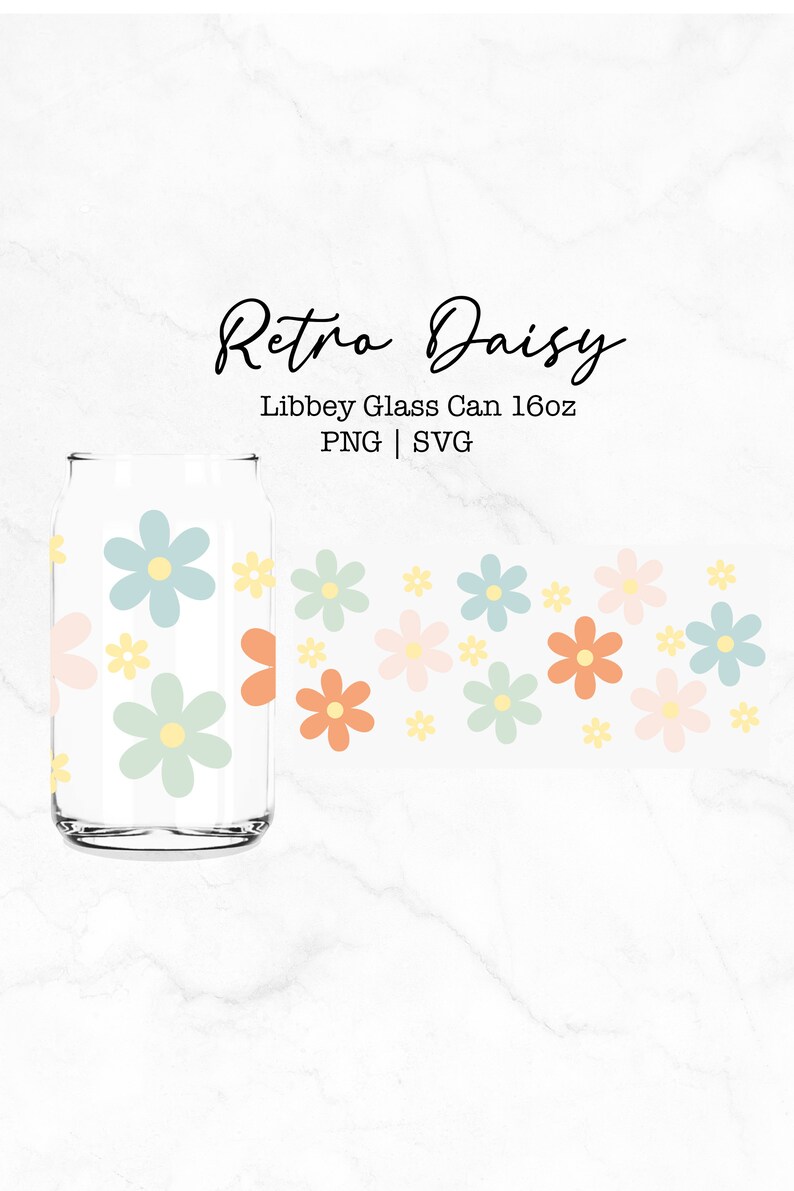 Retro Flower SVG for Libbey 16oz Can Glass, Groovy Glass Wrap Svg, Cut ...