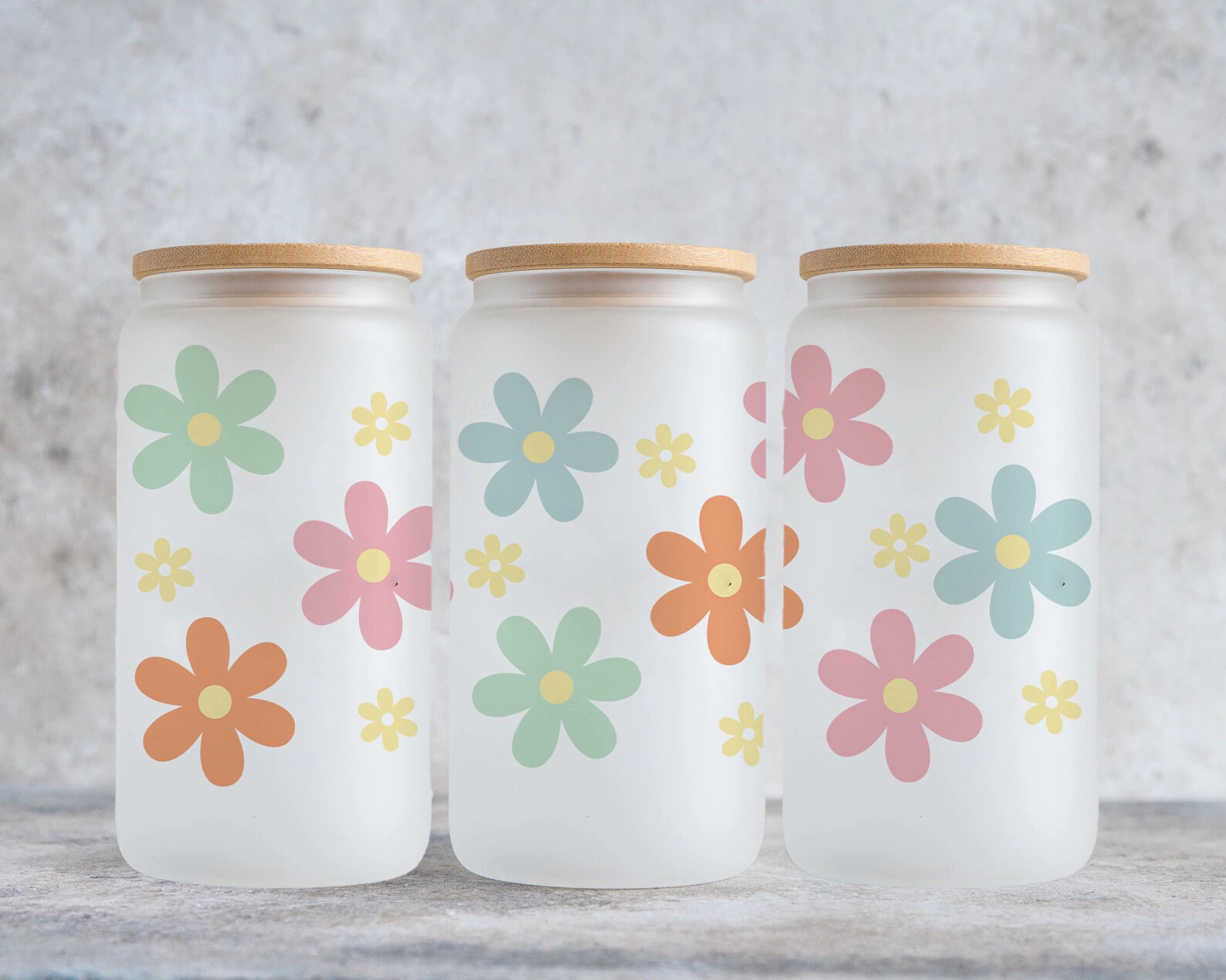 Retro Flower SVG for Libbey 16oz Can Glass, Groovy Glass Wrap Svg, Cut ...