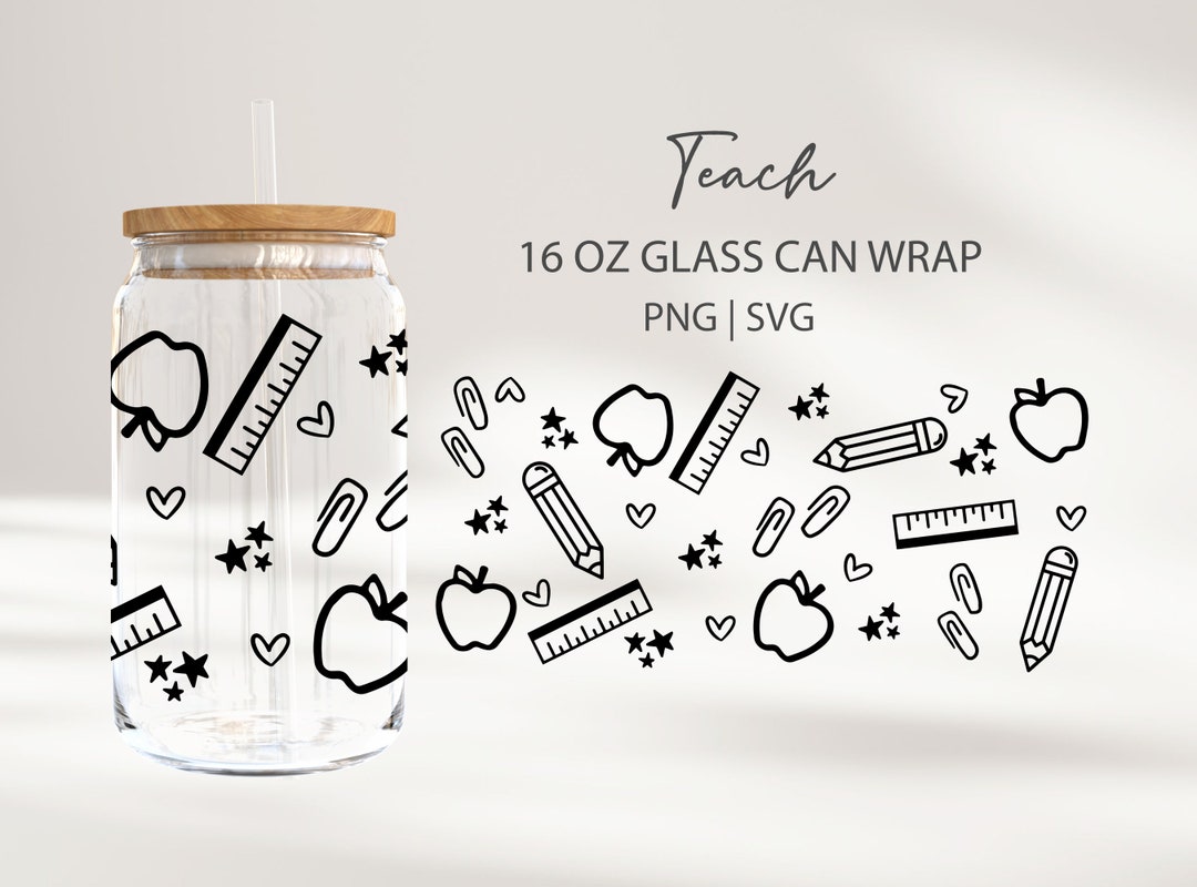 Teacher Libbey Glass Wrap 16 Oz Iced Coffee Beer Can Glass Stationary ...