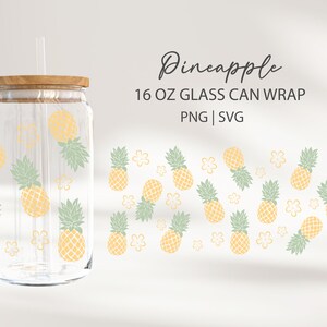 Summer Svg Pineapple Libbey Glass Wrap 16 oz Iced Coffee Beer Can Glass PNG, SVG for Cricut Cut File Tropical Fruit Design