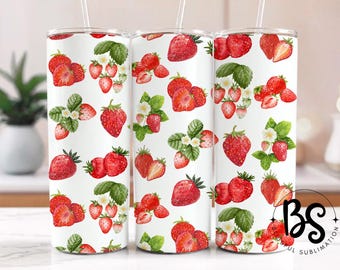 Strawberry Tumbler Wrap, Trendy 20 oz Skinny Tumbler Sublimation Design, Fruit Tumbler Wrap Png, instant Download Sublimation PNG
