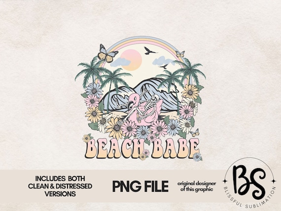 Beach Babe PNG file for sublimation printing, Retro Sublimation, Beach PNG, Sublimation design download, T-shirt design, Skeleton, Palm Tree
