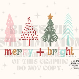 Christmas Sublimation Design Download, Christmas PNG, T-Shirt Design, Retro Sublimations PNG, Tree, Merry Bright , Vintage Sublimations