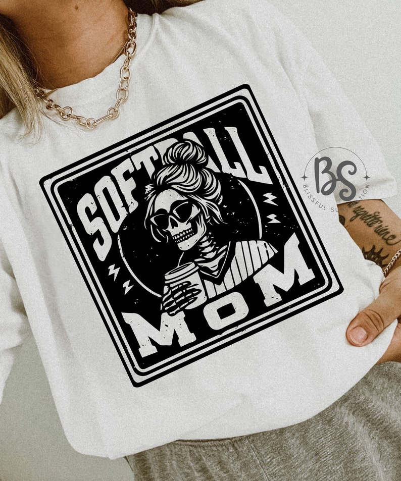 Softball Mom Png, Trendy Softball Sublimation, Trendy Softball Shirt Design, Skeleton Softball Design, Softball Game Day Shirt Png, image 5