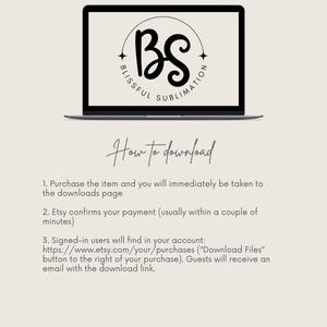 Może przedstawiać: Ekran laptopa wyświetlający instrukcje dotyczące pobierania produkt&oacute;w cyfrowych z Etsy. Tekst brzmi "How to download" i zawiera kroki zar&oacute;wno dla zalogowanych użytkownik&oacute;w, jak i gości.