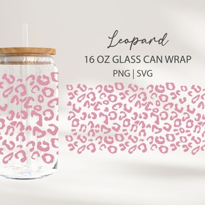 Leopard Print Svg Cute Cheetah Libbey Glass Wrap 16 oz Iced Coffee Beer Can Glass PNG, SVG for Cricut Cut File