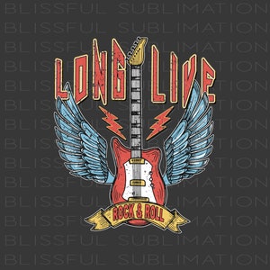 Music Sublimations, Designs Downloads, Vintage Sublimation, Png, Clipart, T Shirt Design, Long Live Rock and Roll, Retro Design, Rock, Wings