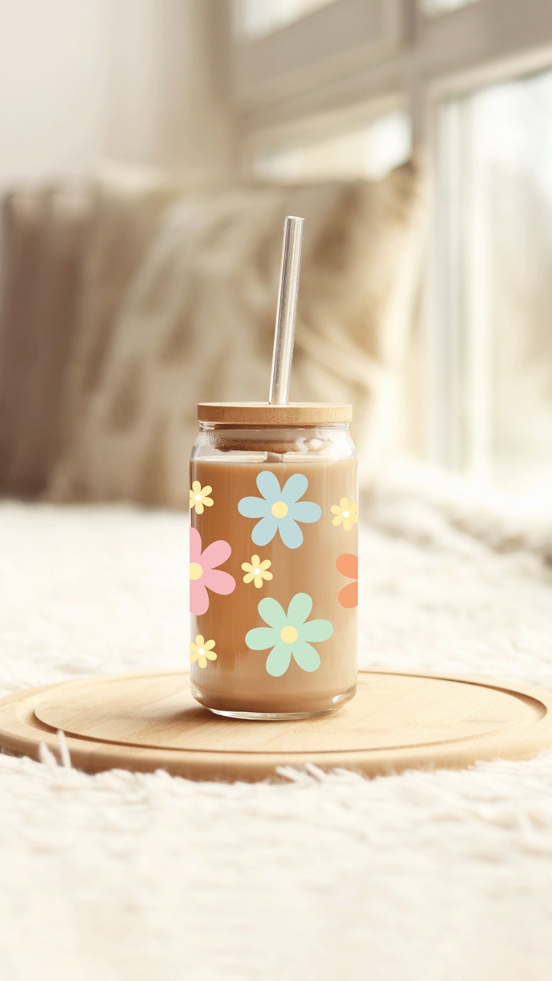 Retro Flower SVG for Libbey 16oz Can Glass, Groovy Glass Wrap Svg, Cut ...