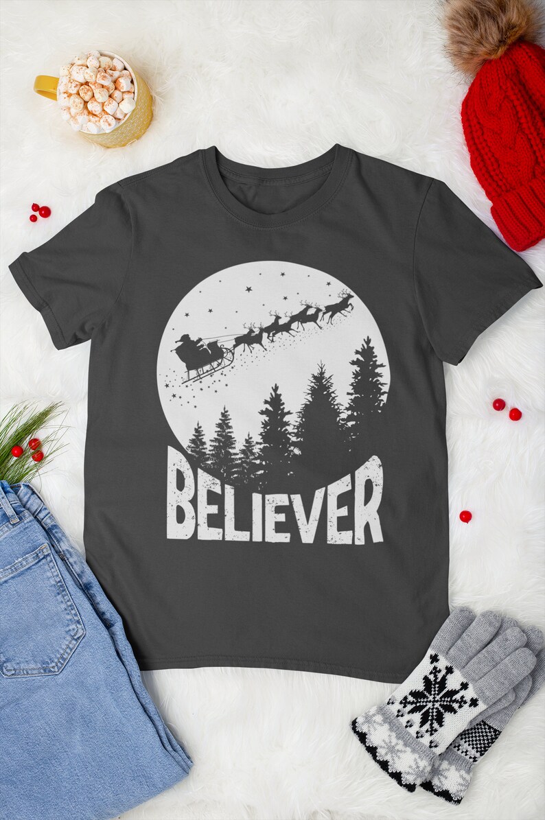 Christmas PNG File for DTG Printing, Christmas Sublimations Designs Downloads, T-Shirt Design, Clipart, PNG, Believer, Santa, Reindeer image 2