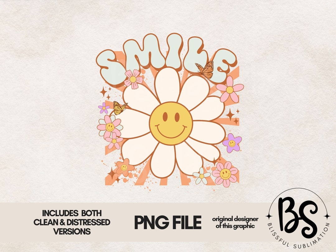 Smile PNG, Retro Daisy Smile Face Png, Cute Kid Shirt Sublimation ...