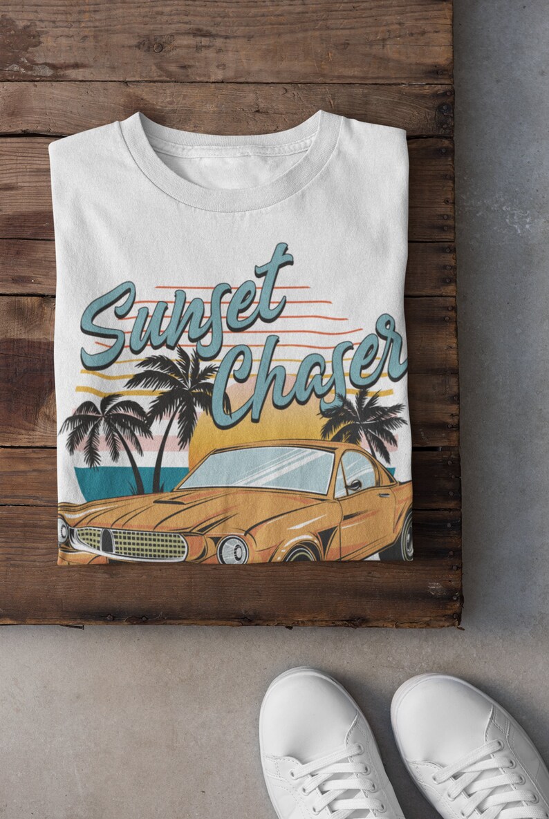 Sunset Chaser PNG, Retro Sublimation Design Download, Muscle Car, Summer, Beach, Palm Tree, T Shirt Design, PNG, DTF Transfers, Screen Print image 2