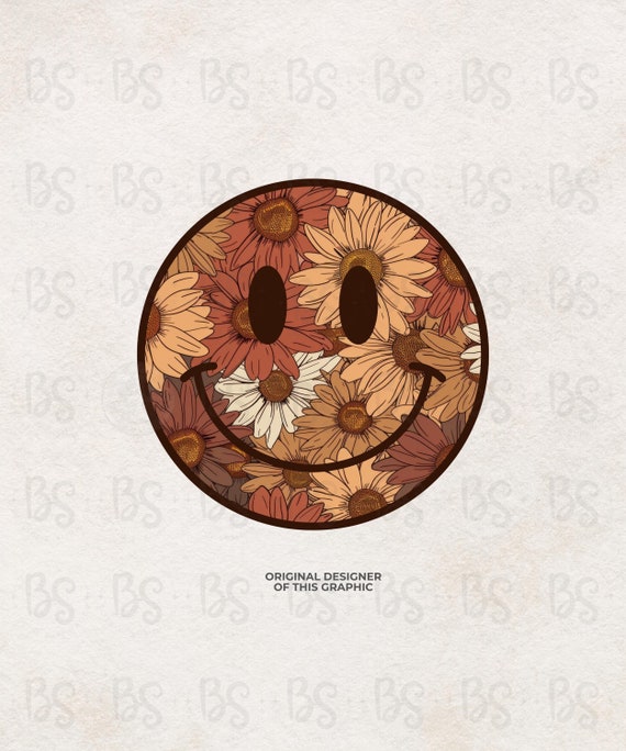 Fall Shirt Design PNG,  Smile Face PNG - Happy Face PNG - Fall Sublimation Design - Fall Floral Daisy Png - Digital Download, Trending Fall