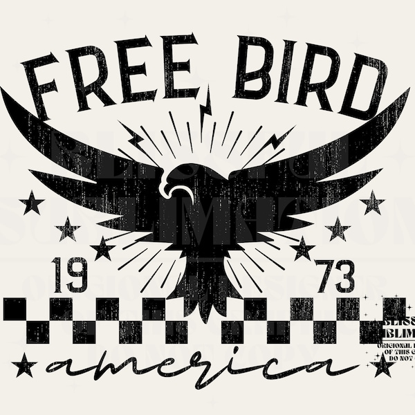 Free Bird PNG America Retro Rock and Roll Eagle Sublimation Boho T Shirt Graphic Design Download PNG
