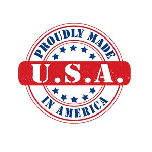 May include: Red and blue circular stamp with the text "Proudly Made in America" and "U.S.A." in the center. There are five stars above and below the text "U.S.A."