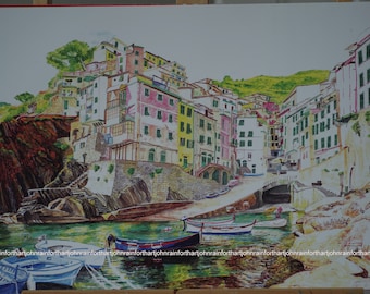 Rio Maggiore, Cinque Terre, acrylic & watercolour painting. Limited edition print.