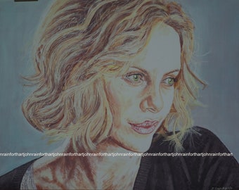 Charlize theron high quality print from acrylic painting