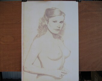 Nude portrait of beautiful woman, limited edition print of original drawing