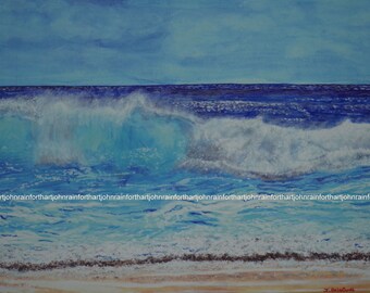 Crashing waves at Porthcurno, quality print from acrylic painting