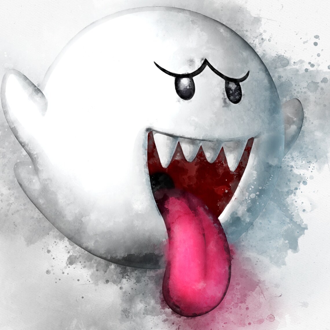 Boo Watercolour Print Super Mario Bros Poster Boo Art Super Etsy