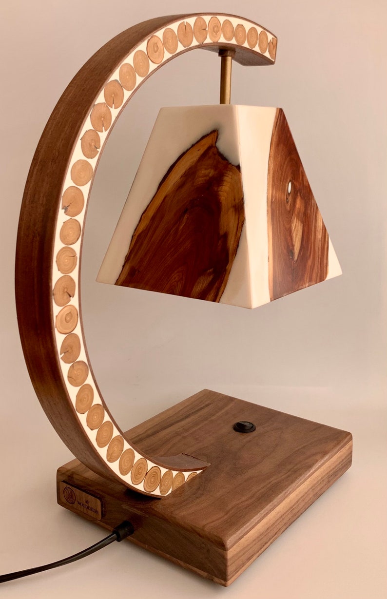 Unique white wooden walnut resin lamp. Epoxy lamp. Desk lamp. Office desk decor. Office desk lamp. Traditional style lamp. image 4