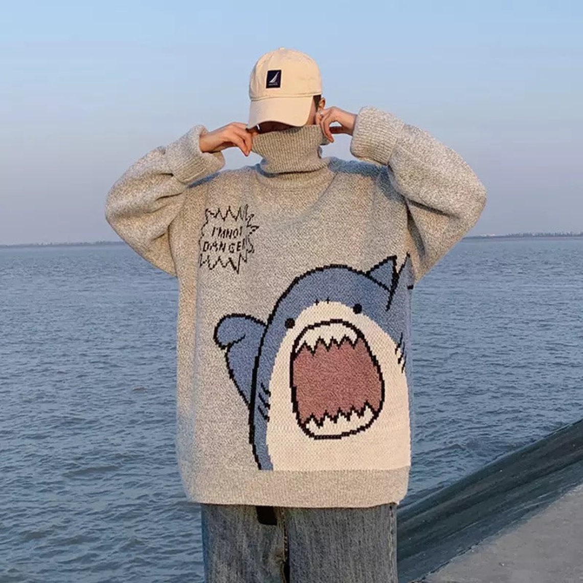 Men Turtlenecks Shark Sweater Men 2020 Winter Patchwork | Etsy