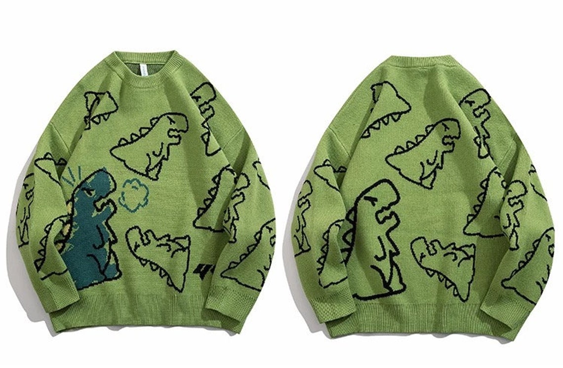 Men Hip Hop Dinosaur Sweater Cartoon Casual Loose Knitted | Etsy