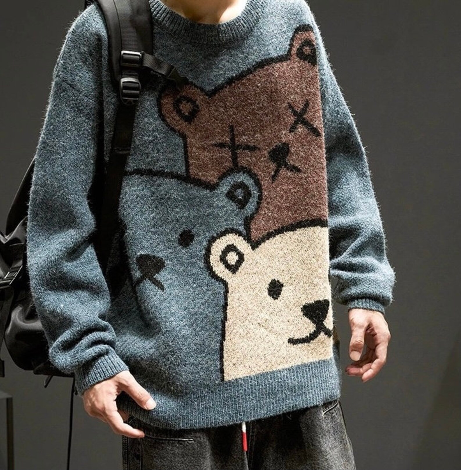 Cartoon Bear Sweater Men Winter Men Clothing Fashion Long | Etsy