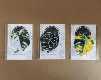 Embroidered Leaf Patches -Monstera Albo, Thai Constellation, and Anthurium Clarinervium - Sew-In Botanical Designs