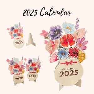 Floral Desk Calendar, Floral Calendar, Calendar png, Desktop Calendar, printable calendar, 2025 Calendar, mini desk calendar