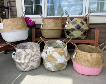 Handwoven seagrass basket woven belly seagrass basket home storage containers home decor seagrass belly basket hobo decor home accessories