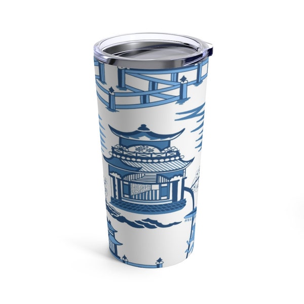 Blue and White Chinoiserie Toile Travel Tumbler