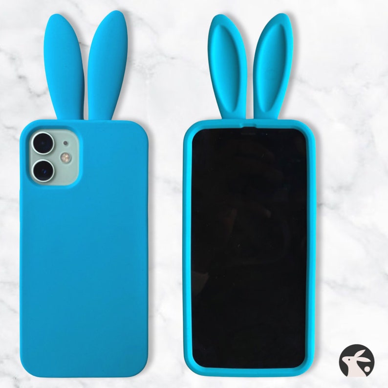 Blue Silicone iPhone 12 Mini Rabbit Bunny Ears Phone Case