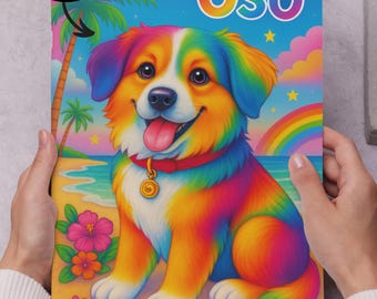 90er Jahre Pop Art Haustier Portrait: Regenbogen Neon Tier Illustration