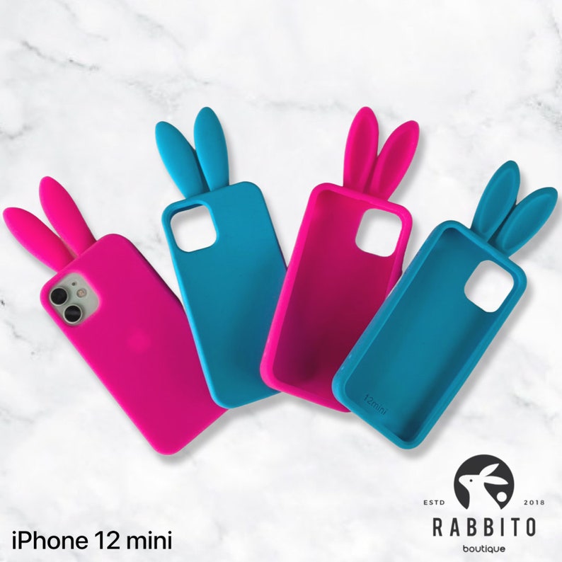 Blue Silicone iPhone 12 Mini Rabbit Bunny Ears Phone Case