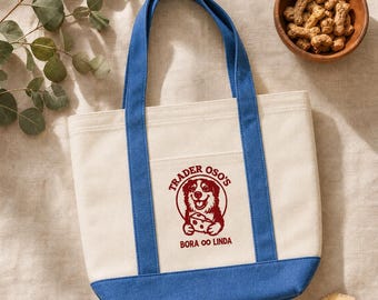 Mini Canvas Tote Bag | Vintage Grocery Label | Custom Illustrated Dog Portrait | Bulk Wedding Favor