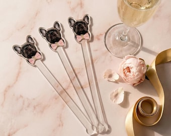 Custom Dog Drink Stirrers – Personalized Pet Portrait – Wedding Bar Decor