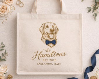 Custom Pet Tote Bag | Personalized Dog Portrait | Wedding Favor Canvas Keepsake