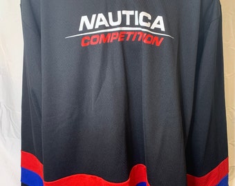 Vintage Black, Red, and Blue Nautica Competition Hockey Jersey