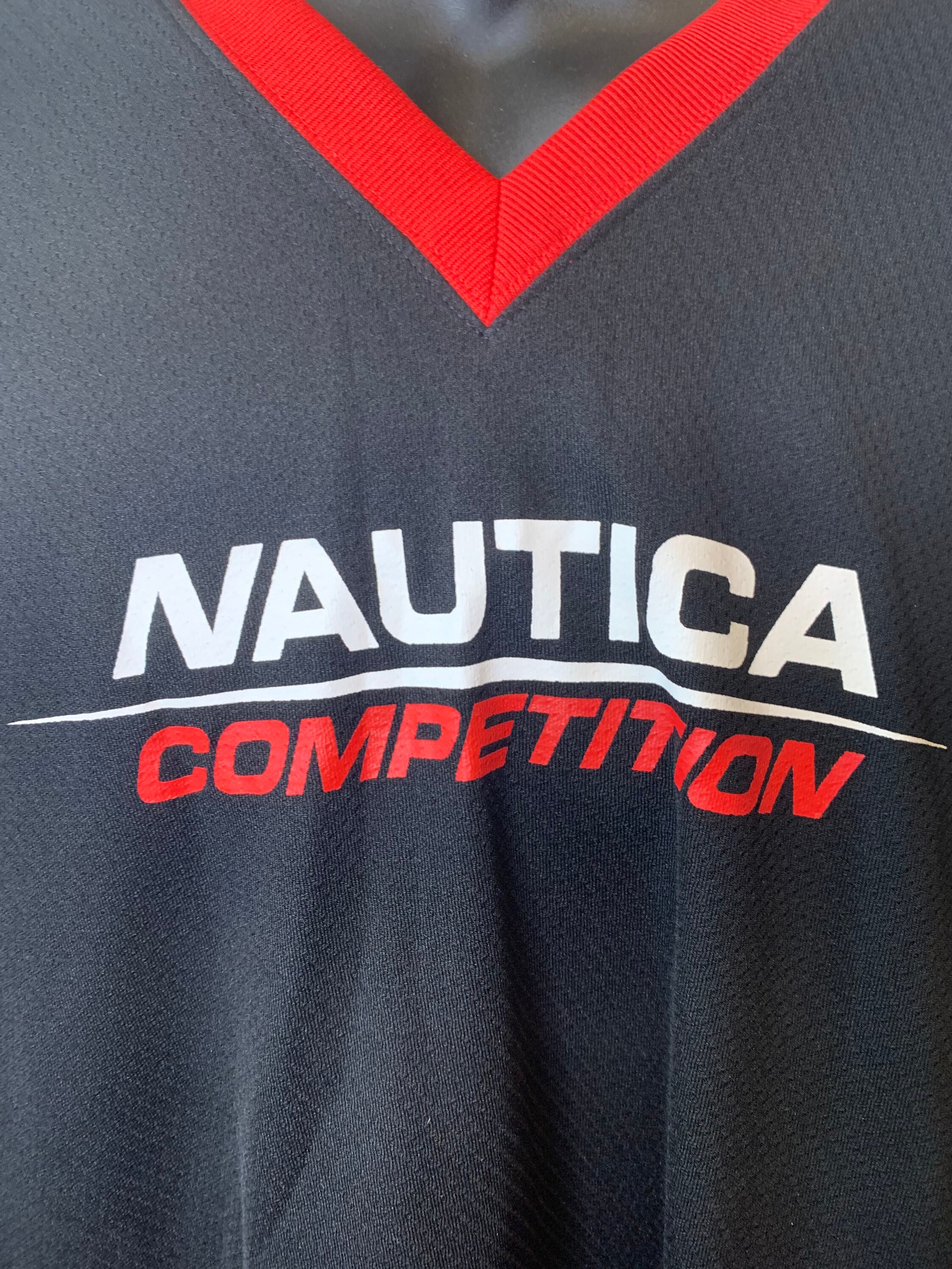 VTG 90s Y2K Nautica Competition Black Red Blue Hockey Jersey - Mens XL  Spellout