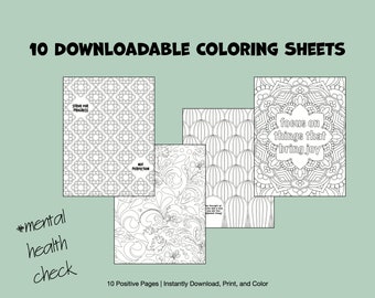 Digital Download Coloring Book | Mental Health Check | Stress and Anxiety Relief | Inspire Relaxation & Mindfulness For Teens and Adults