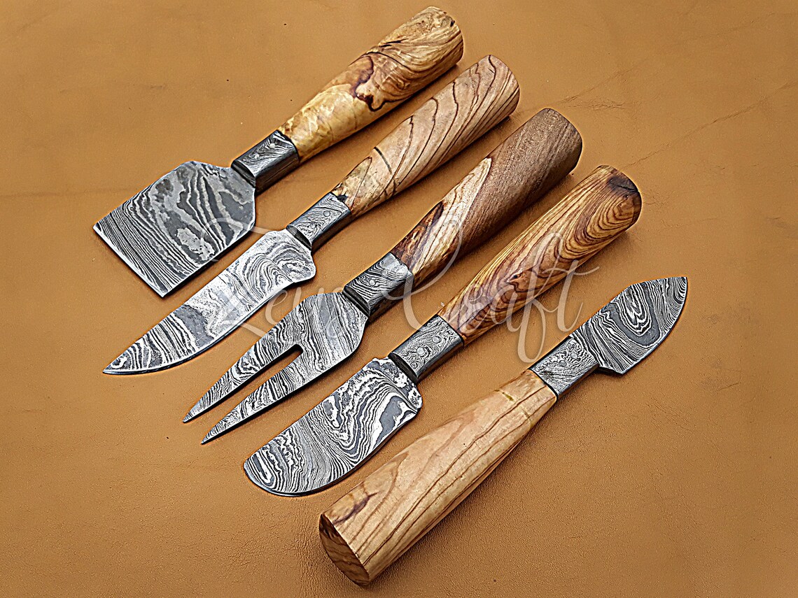 Handmade Damascus cheese knife set of 5 pcs with olivewood Etsy